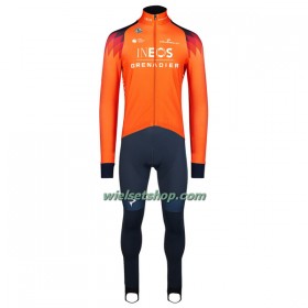 Fietskleding (Fietsshirt Lange Mouw + Lange Koersbroek) 2023 INEOS Grenadiers - Oranje Donkerblauw